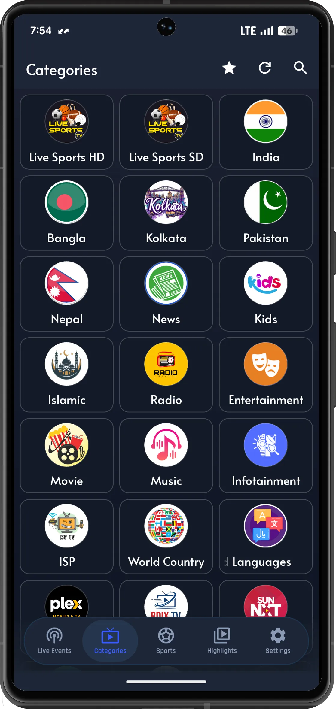 PlayZ TV sports selection view